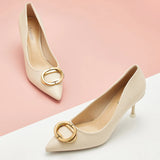Stacked Metal Buckle Pumps (Olivia)(SALE)