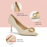 Metal Buckled Women Pumps in White, providing a clean and contemporary touch to your ensemble
