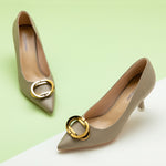 Classic Camel Charm: Camel Metal Buckled Women Pumps, a timeless and sophisticated choice for a touch of neutral elegance