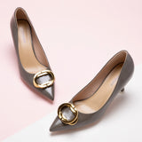 Stacked Metal Buckle Pumps (Olivia)(SALE)