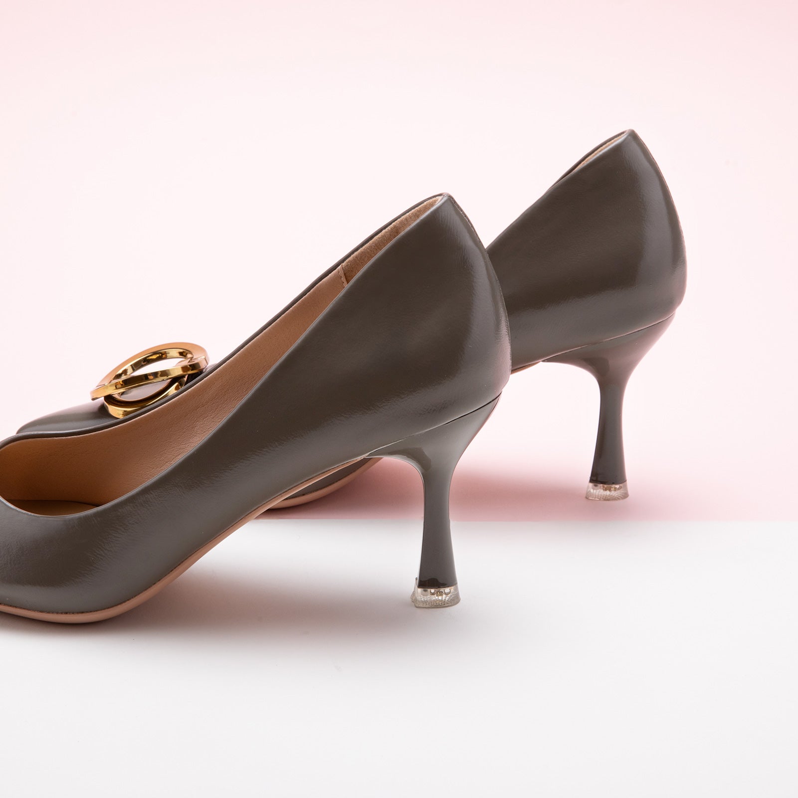 Grey Women Pumps with metal buckles, a sleek and fashionable option for urban living
