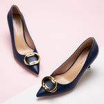  Navy Metal Buckled Women Pumps, a classic and sophisticated choice for versatile elegance