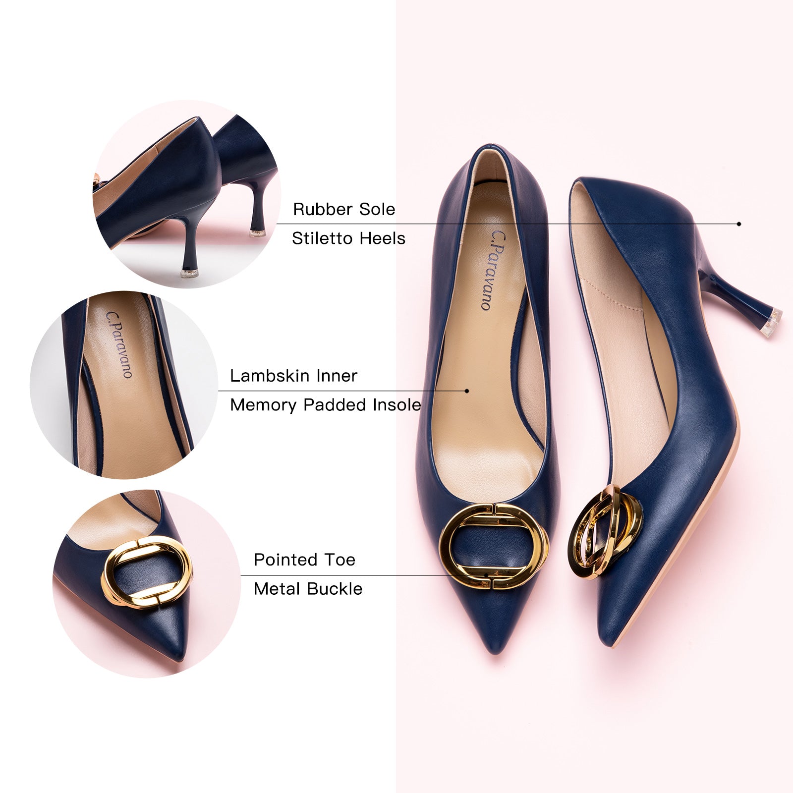 Navy Women Pumps featuring metal buckles, a refined and versatile addition to your footwear collection