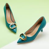 Peacock Inspired Beauty: Peacock Blue Metal Buckled Women Pumps, a vibrant and exotic choice for a bold and stylish look