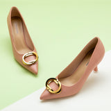 Pretty in Pink: Pink Metal Buckled Women Pumps, a feminine and stylish choice for a playful and vibrant look