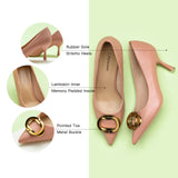 Soft Rose Charm: Pink Metal Buckled Pumps, a sweet and versatile addition to your shoe collection