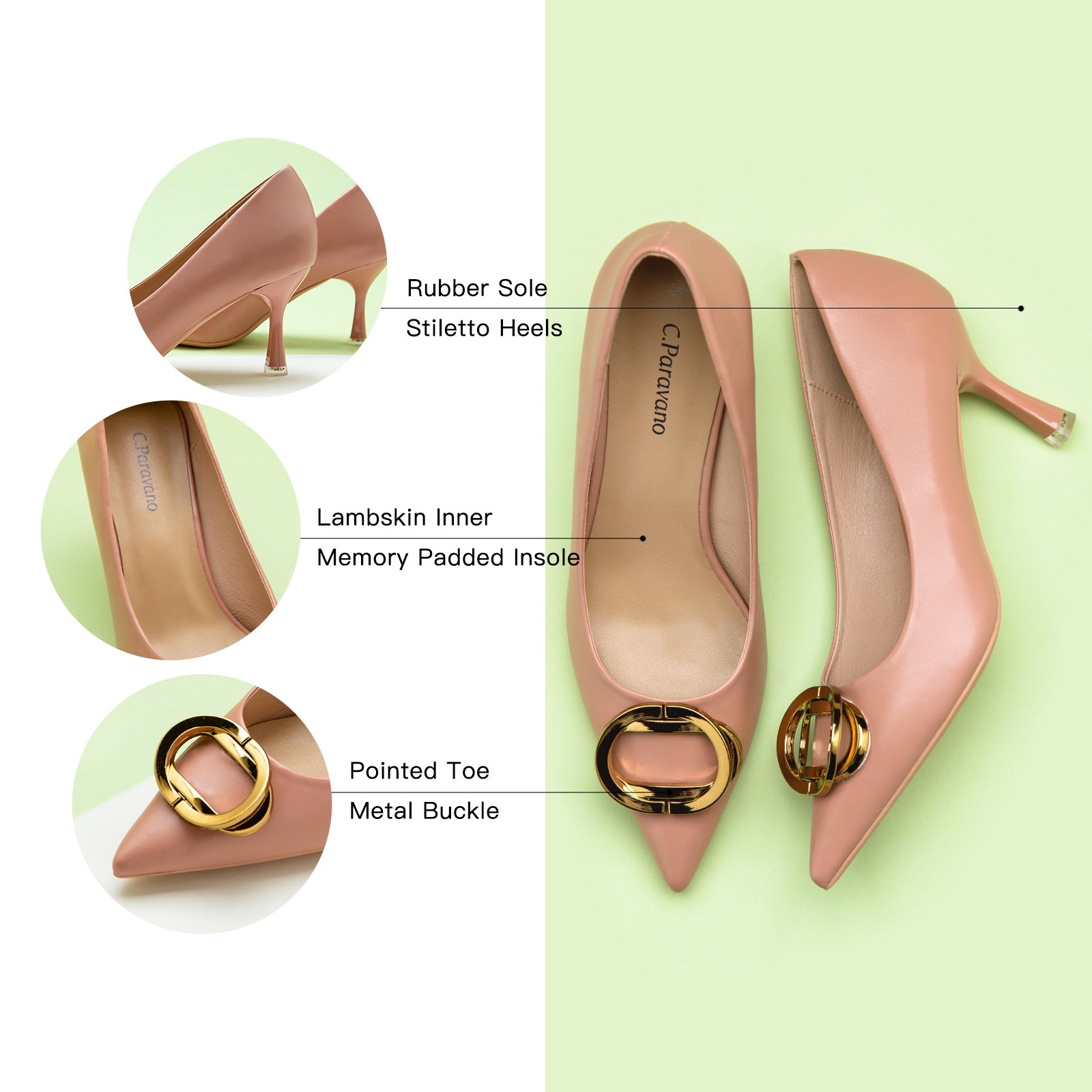 Soft Rose Charm: Pink Metal Buckled Pumps, a sweet and versatile addition to your shoe collection