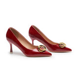 Stacked Metal Buckle Pumps (Olivia)(SALE)