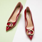Red Metal Buckled Pumps, a confident and eye-catching addition to your footwear collection
