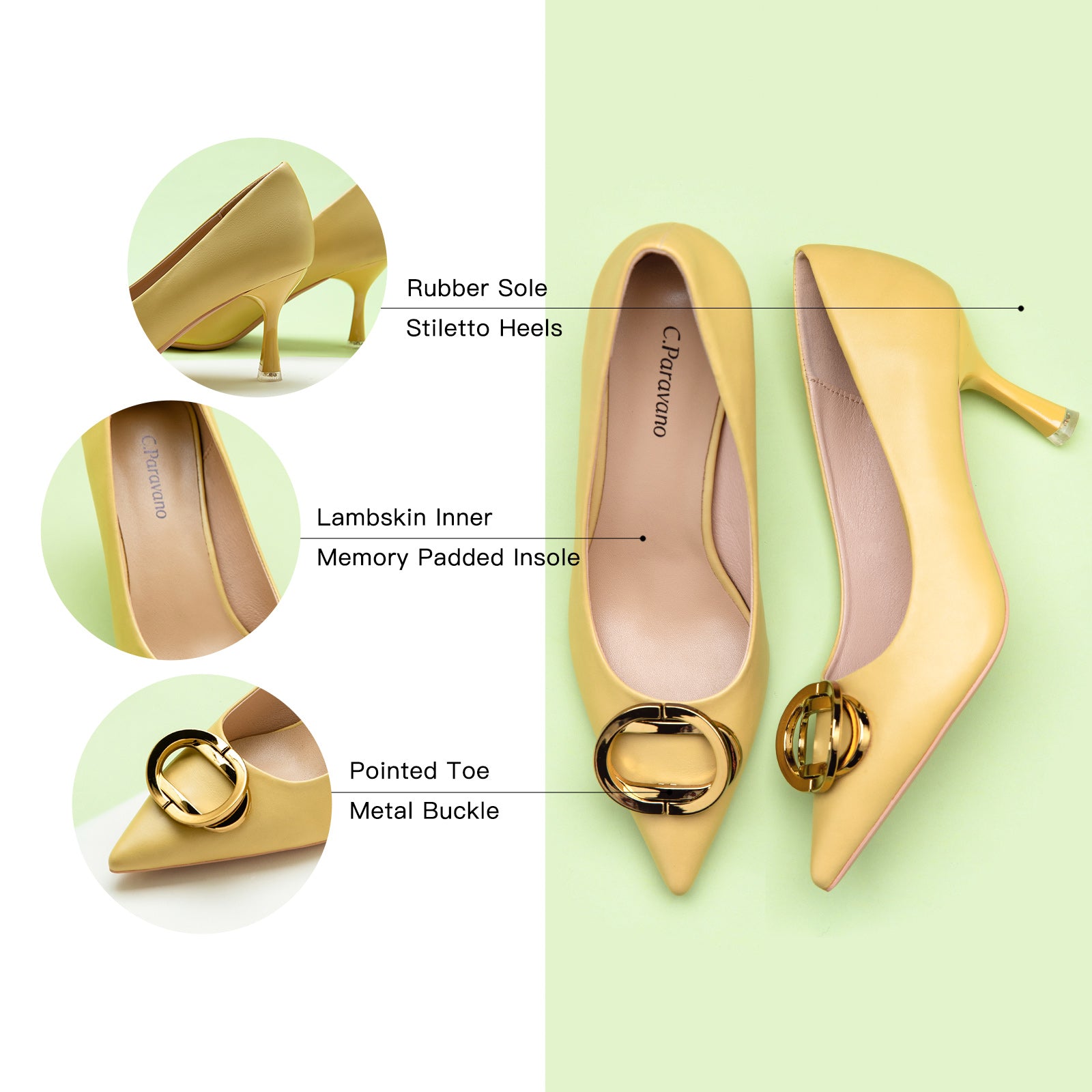 Yellow Metal Buckled Pumps, a bright and lively addition to your shoe collection