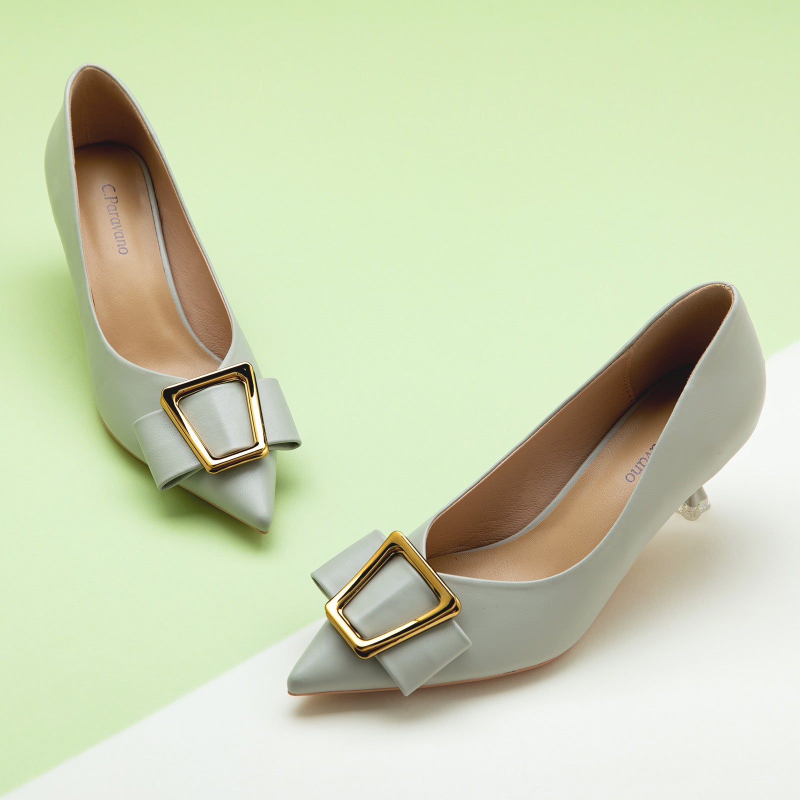 Grey Geometric Kitten Heel Women Pumps, a versatile and sophisticated choice for a neutral and stylish look