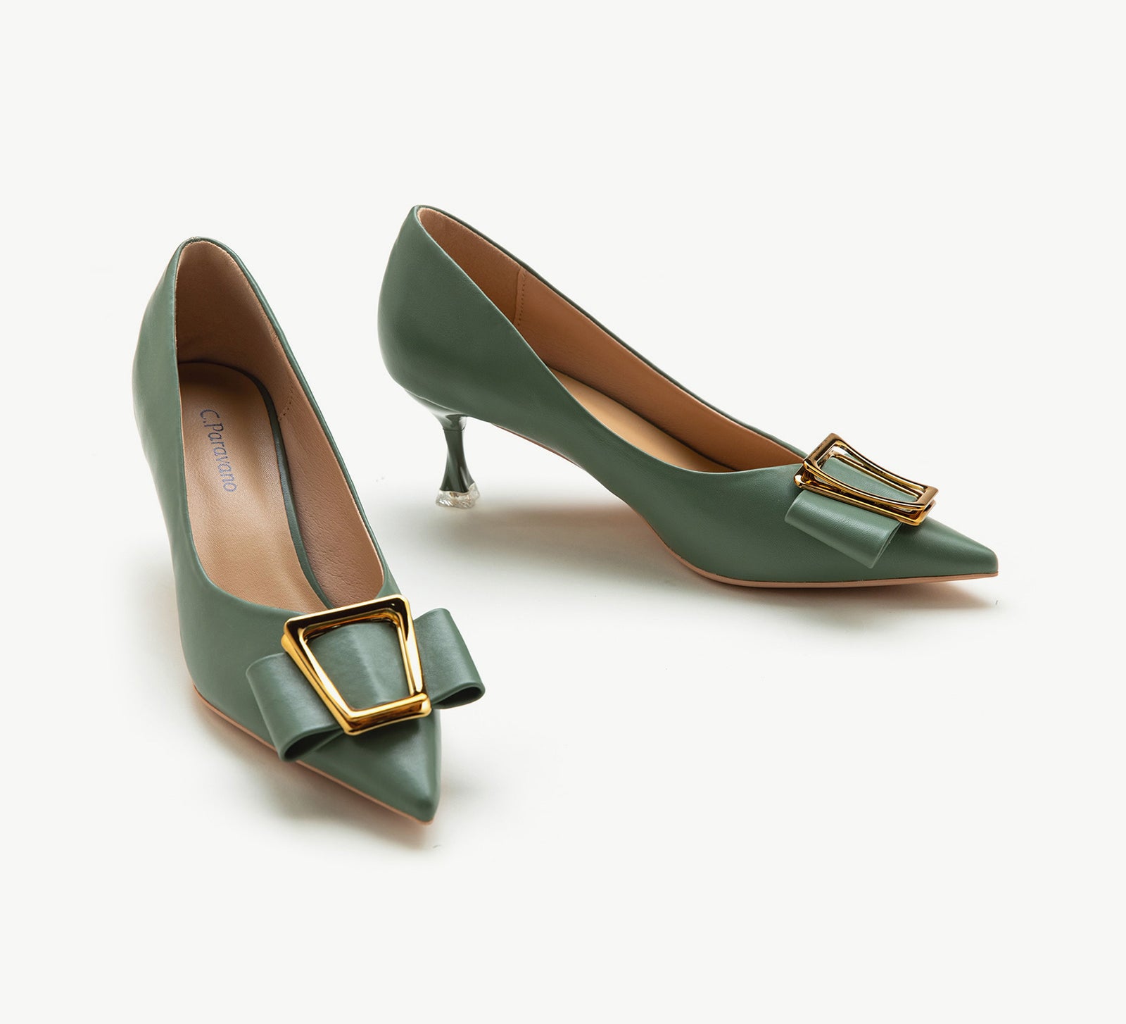 Geometric Buckle Kitten Heel Pumps