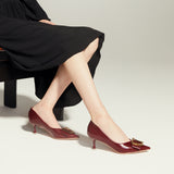 Women Pumps in Red with geometric designs, a glamorous choice for special occasions