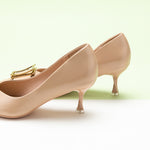 Geometric Beige Kitten Heel Pumps, featuring classic patterns for a refined and understated style