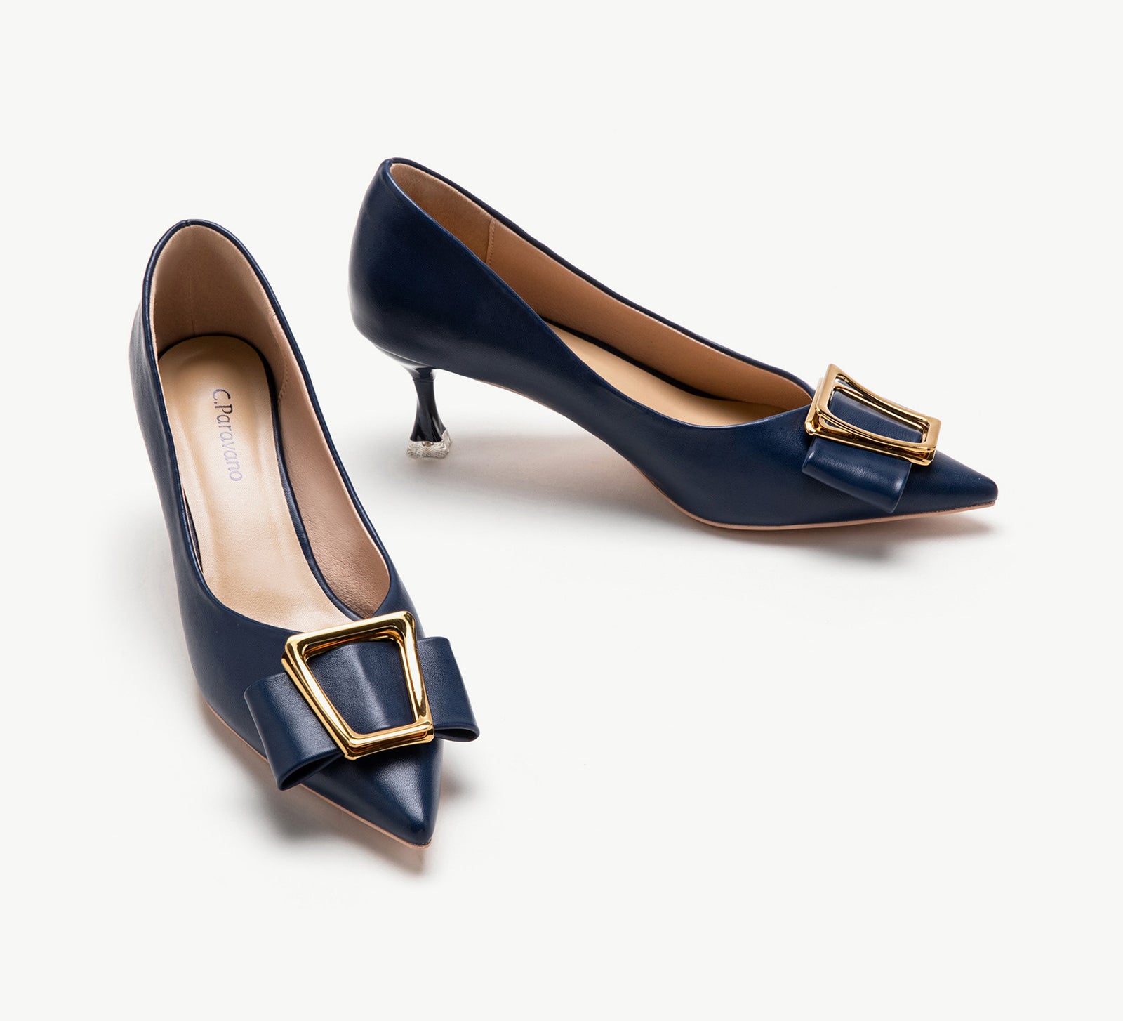 Geometric Buckle Kitten Heel Pumps