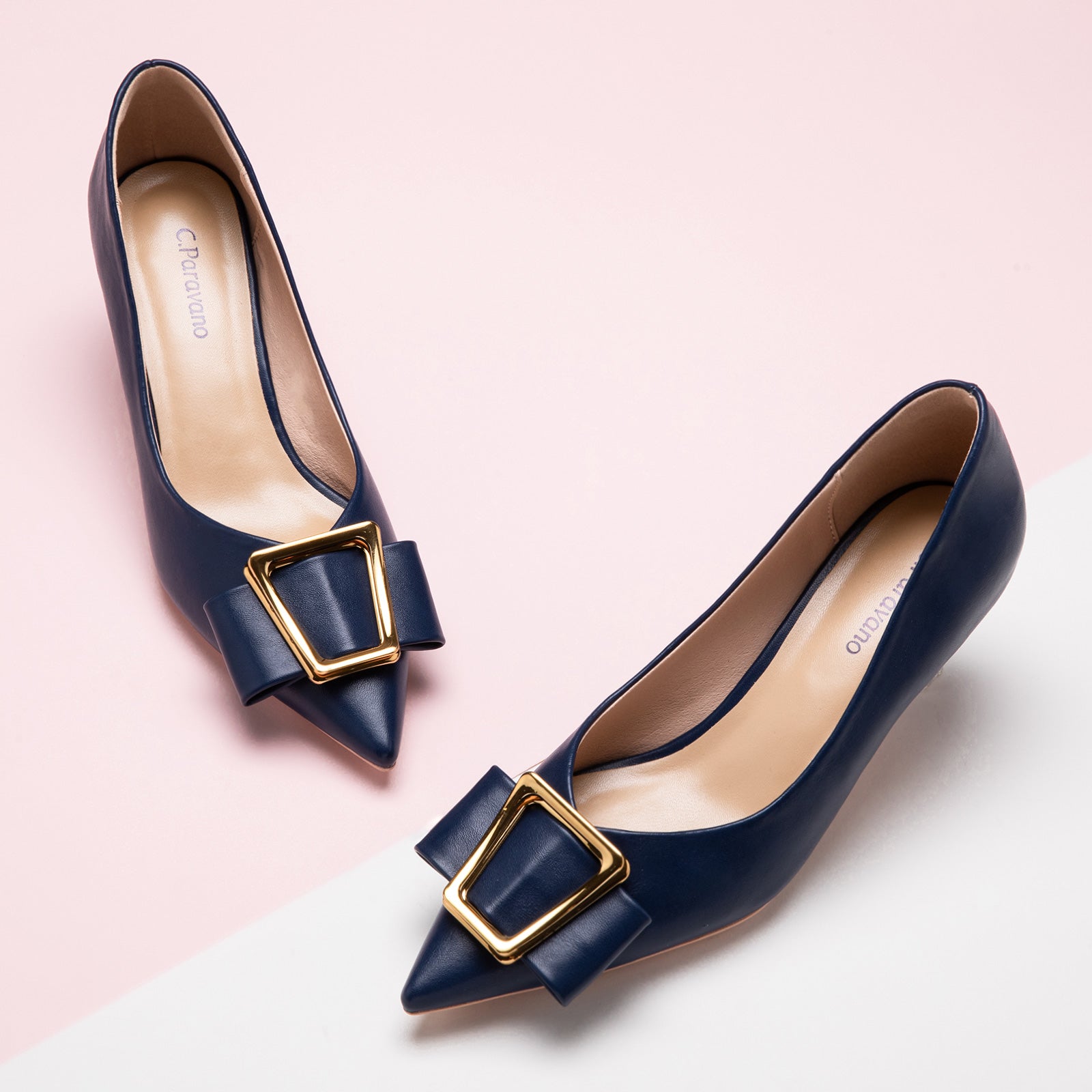 Navy Geometric Kitten Heel Women Pumps, a classic and sophisticated choice for versatile elegance
