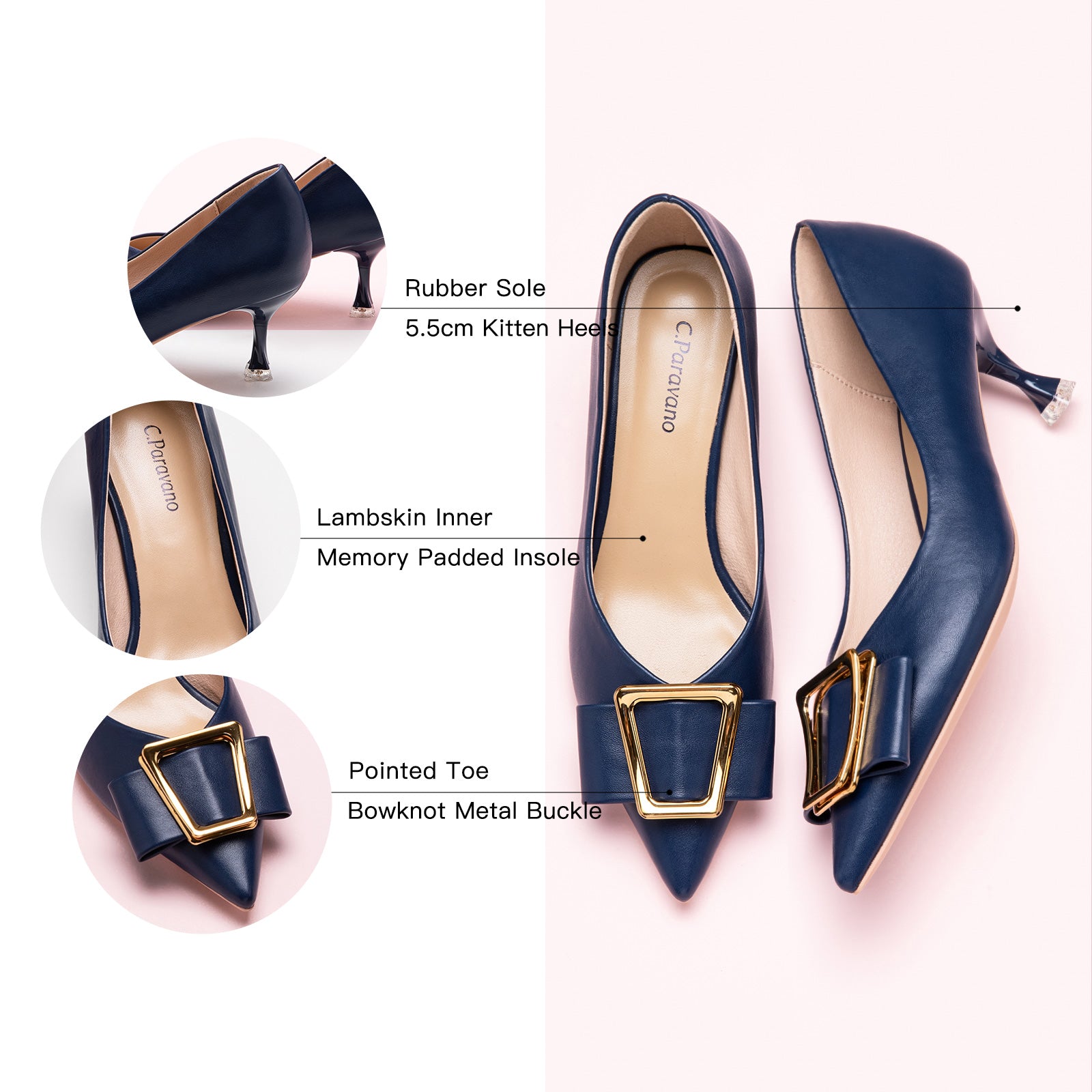 Geometric Navy Kitten Heel Pumps, providing a rich and stylish touch to your ensemble