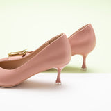 Pink Women Pumps with geometric designs, a sweet and versatile addition to your shoe collection.