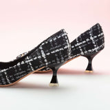 C Buckle Kitten Heel Tweed Pumps