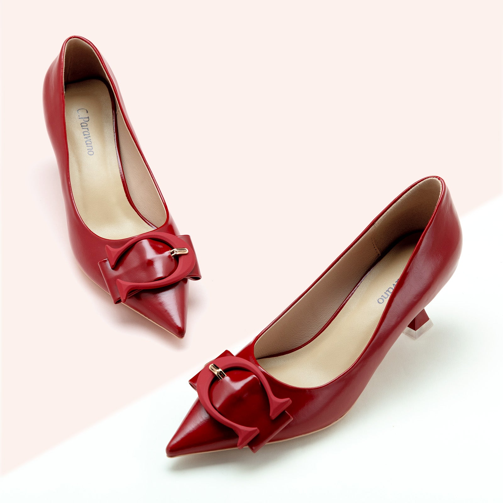 Pink Buckle Kitten Heel Pumps