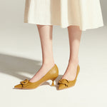 Straw Buckle Kitten Heel Pumps