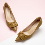 Elegant Straw Buckle Kitten Heel Pumps