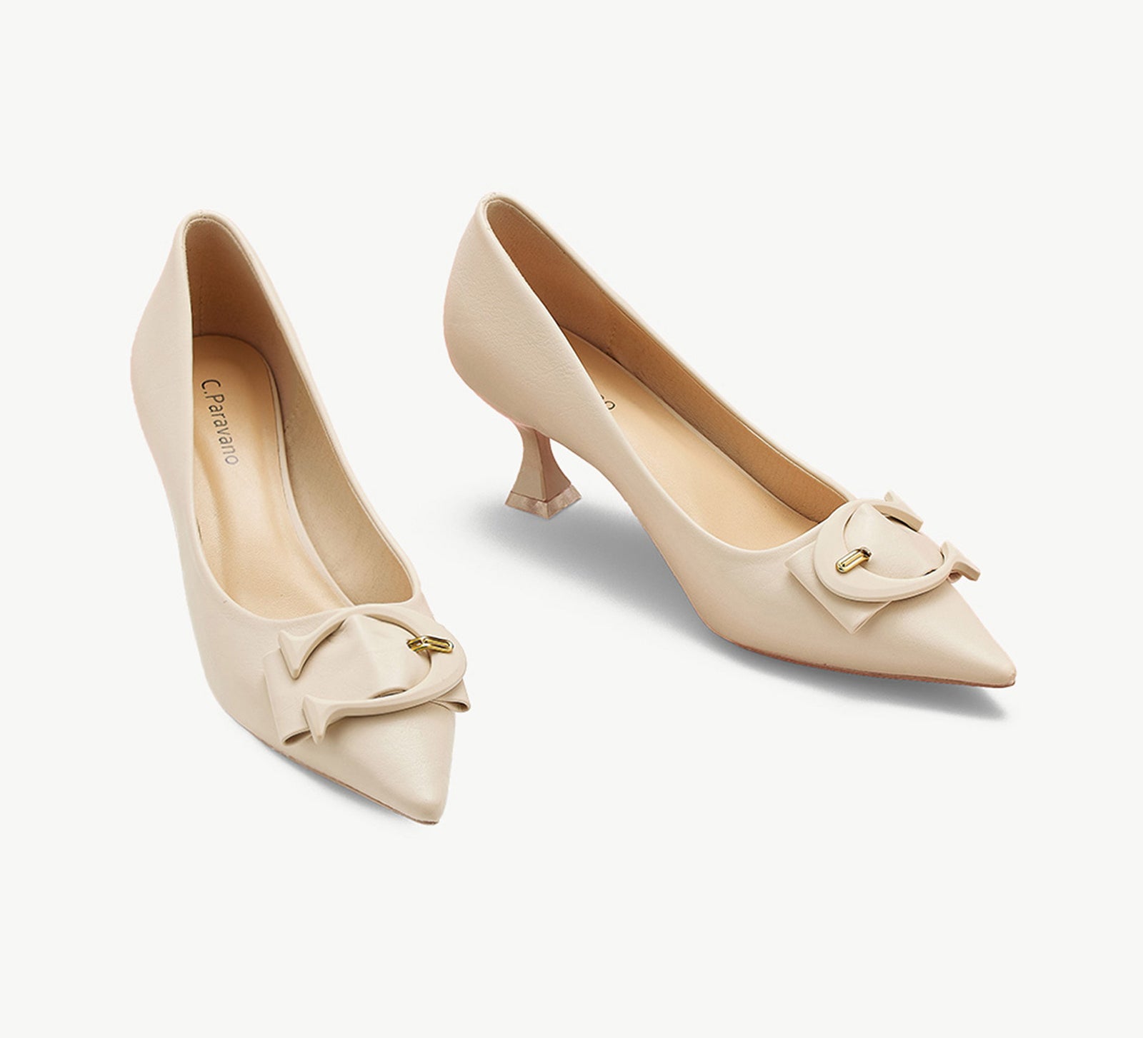 C Buckled Grain Leather Pumps