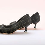 C Buckle Kitten Heel Tweed Pumps