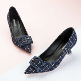 C Buckle Kitten Heel Tweed Pumps