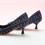 C Buckle Kitten Heel Tweed Pumps