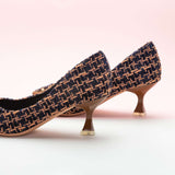 C Buckle Kitten Heel Tweed Pumps