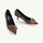 C Buckle Kitten Heel Tweed Pumps