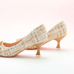 C Buckle Kitten Heel Tweed Pumps