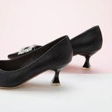 City Chic Charm: Black Embellished Kitten Heel Pumps featuring a decorative buckle, a modern and fashionable addition to your wardrobe