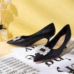 Black Buckle Kitten Heel Pumps with embellishments, a refined and stylish option for both casual and formal occasions