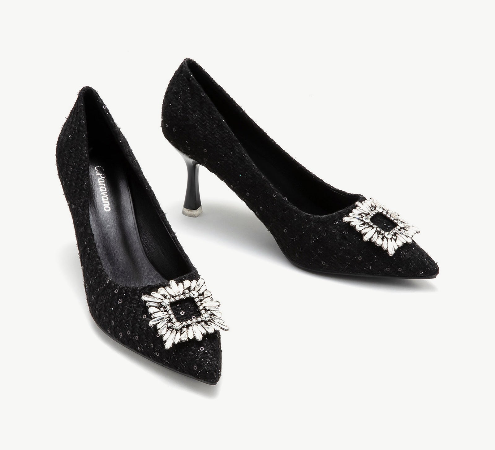 Embellished Square Buckle Tweed Women Pumps