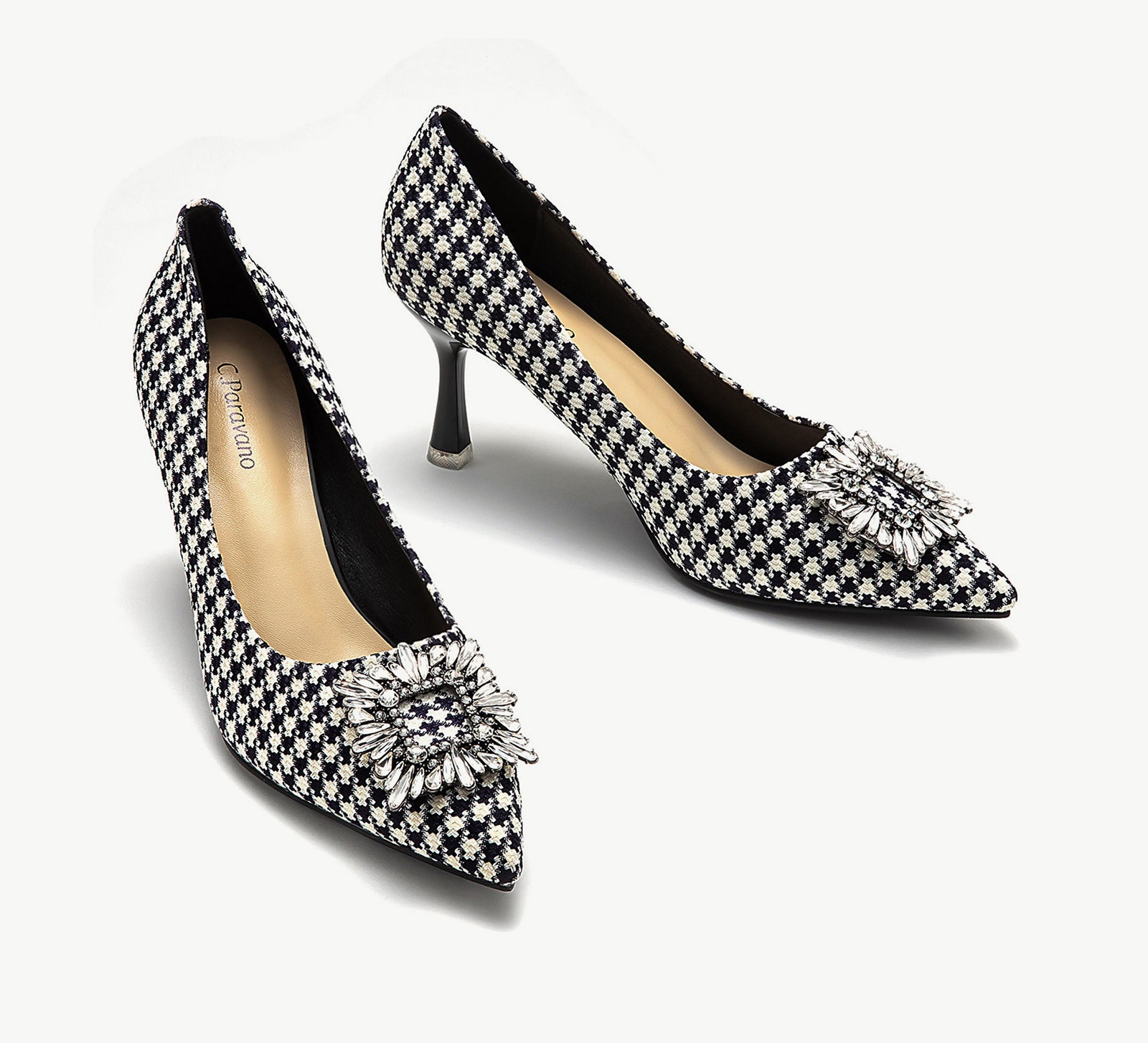 Embellished Square Buckle Tweed Women Pumps