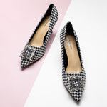  Houndstooth Embellished Square Buckle Pumps, a polished choice for a refined look