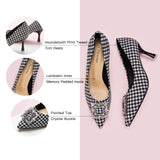 "Classic Charm: Houndstooth Embellished Square Buckle Tweed Pumps, a timeless and sophisticated choice for any occasion.