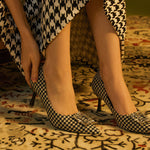 "Classic Charm: Houndstooth Embellished Square Buckle Tweed Pumps, a timeless and sophisticated choice for any occasion.