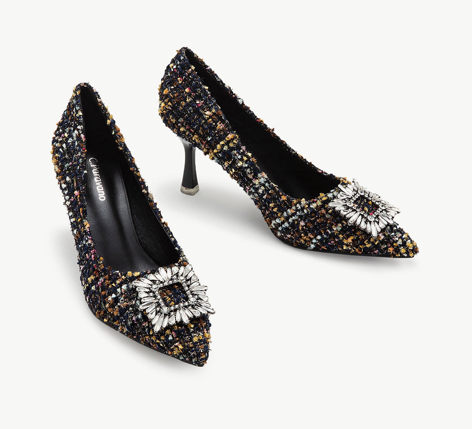 Embellished Square Buckle Tweed Women Pumps