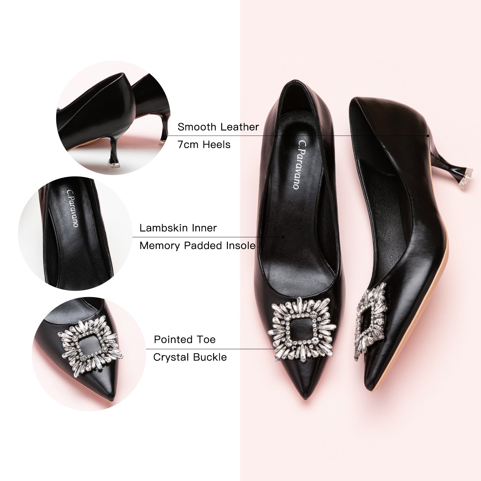 Stylish Black Crystal Buckle Women Pumps: Modern Elegance