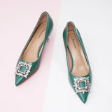 Chic Green Crystal Buckle Women Pumps.