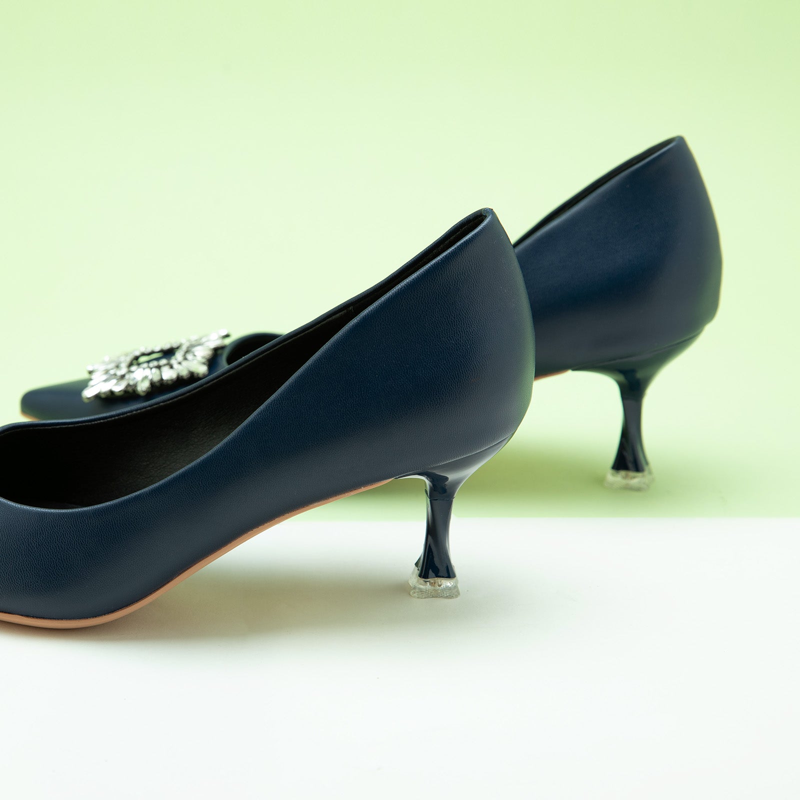 Elegant Navy Crystal Buckle Women Pumps