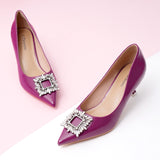 Purple Crystal Embellished Women Buckle Pumps: