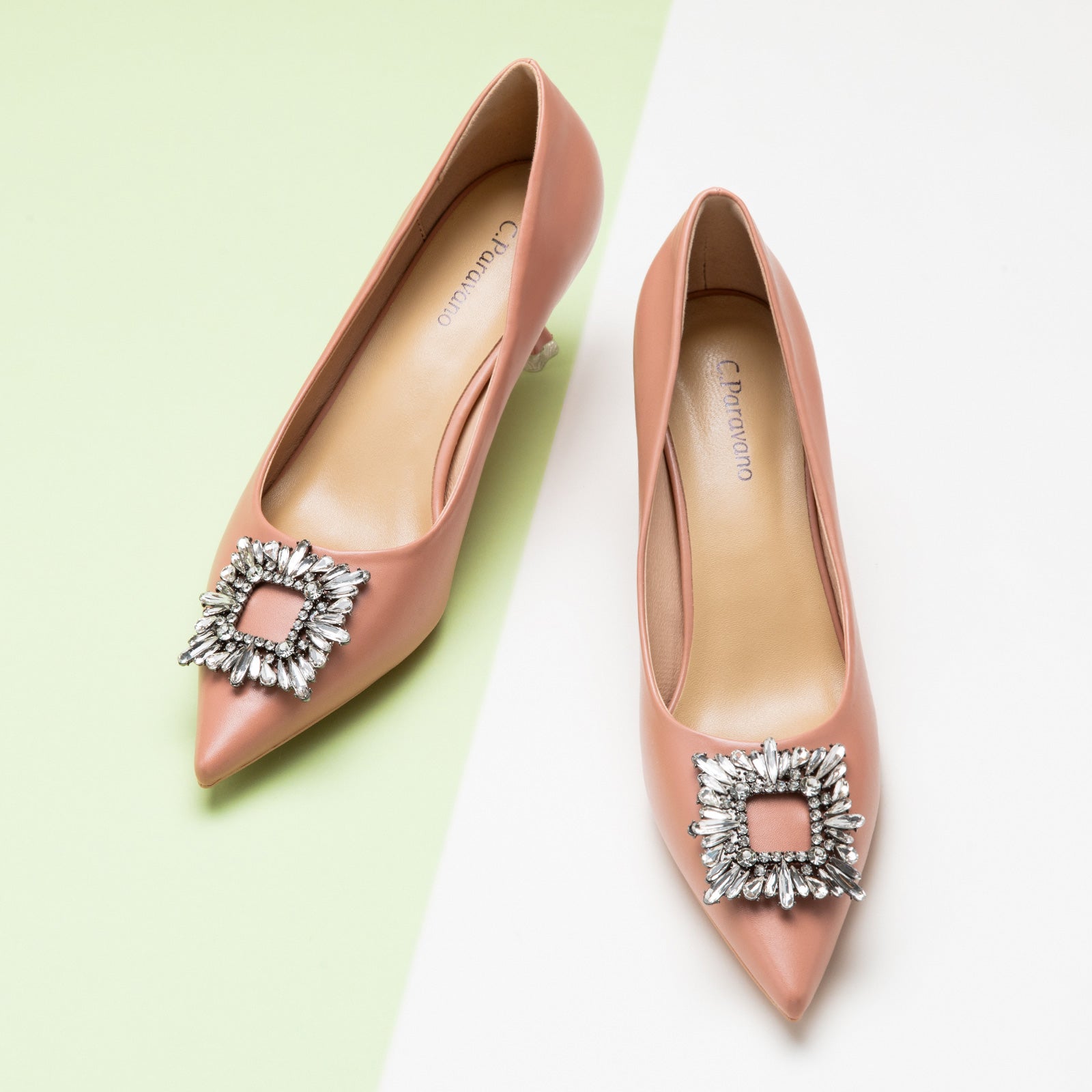 Elegant Pink Crystal Buckle Women Pumps.