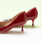 Red Crystal Embellished Women Buckle Pumps: Classic with a Twist