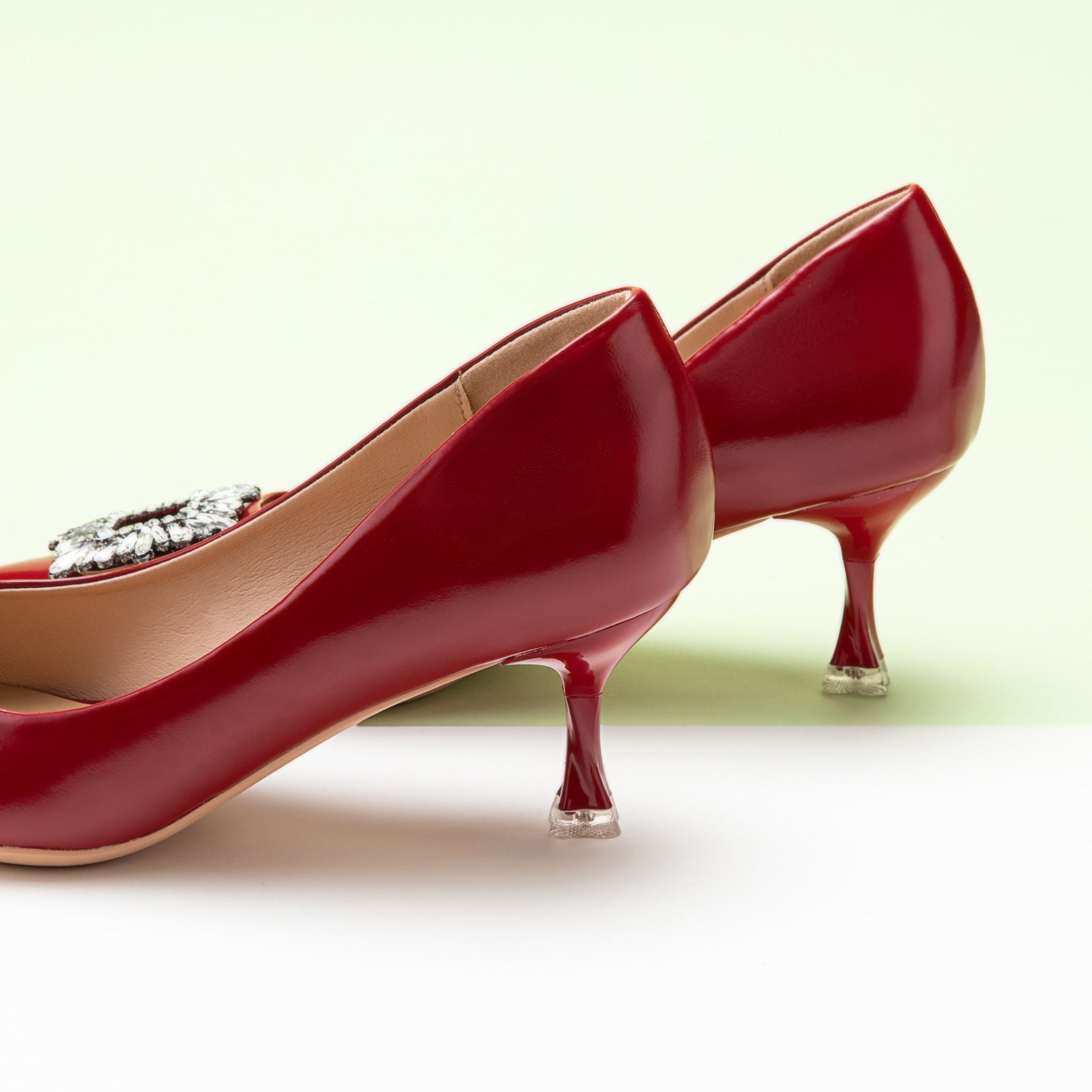 Red Crystal Embellished Women Buckle Pumps: Classic with a Twist