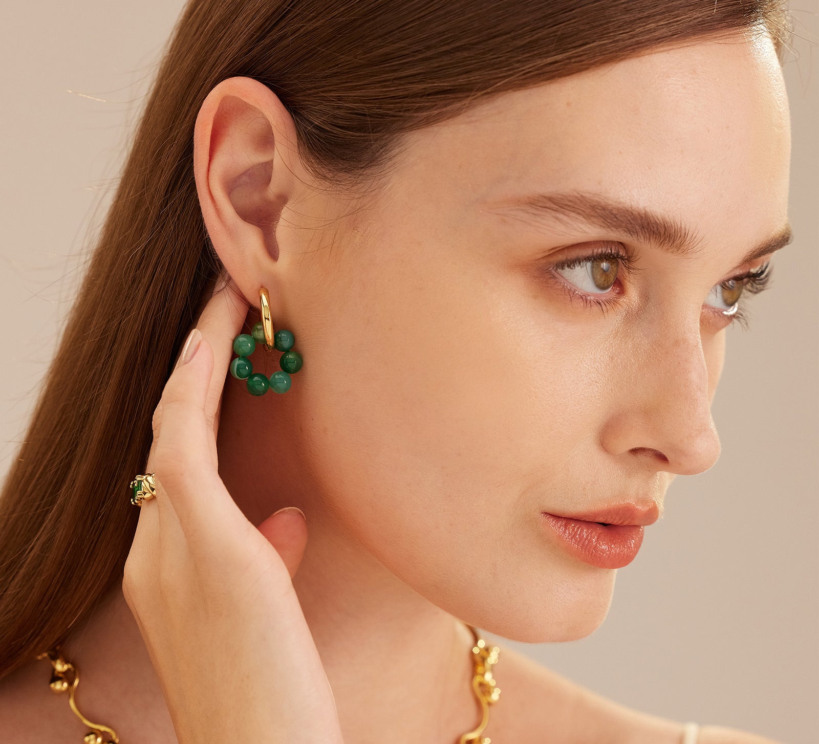  Medium Agate Hoop Earrings, featuring the charming allure of agate stones, these medium-sized hoops add a unique and natural element to your ear jewelry collection