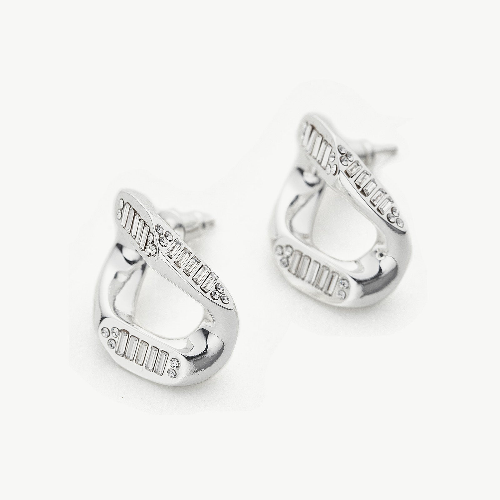 Silver Crystal Wavy Stud Earrings, featuring sparkling crystals in a wavy design for a lustrous and chic appearance.